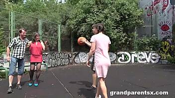 Grandparents Pick Up Teen 18+ On Basketball Court For CFNM Handjob And Hairy Group Fun