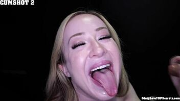 alaina tastes salty cum from gloryhole swallow