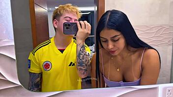 Oh damn, alone at home watching Netflix with my horny Latina girlfriend ends in wild creampie pounding!