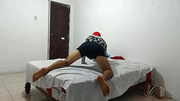 American man attempts solo session with small ugly penis and inflatable toy in homemade casting.