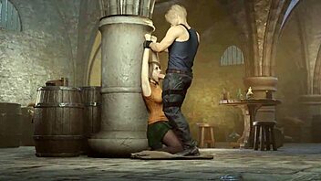 Resident Evil Ashley performs a solo dance with monster elements and clothes ripped in striptease.