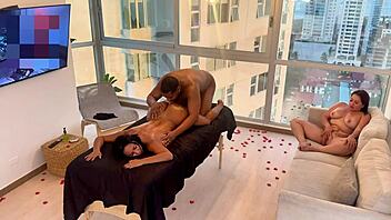 Ebony Slut Gets Massage With Risky Cum From Huge Cock