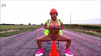 Sam Zee boldly rides huge traffic cone on highway after outdoor anal fisting with big toys