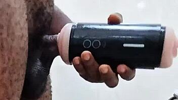 Intense Solo Session with Monster Toy in Bathroom Handles Urgent Needs