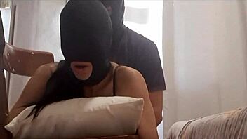 Chairtied Hooded and Ballgagged Milf Takes Monster Cock in All Holes