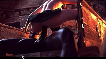 Resident Evil Ashley performs a solo dance with monster elements and clothes ripped in striptease.