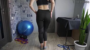 Fitness Girl Teases With Visible Panty Lines In Tight Spandex Leggings During Yoga Session