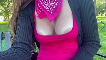 Italian big tits milf Artemisia Love flashing tits in woods with hard nipples waiting to fuck