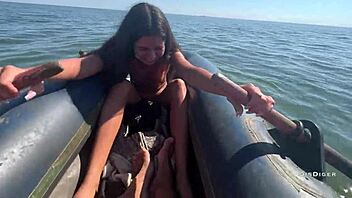 First time anal in ass on public boat with gagging cum 😱🍑