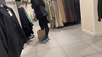 that round latina booty shines through her see-thru leggings in a sneaky voyeur moment