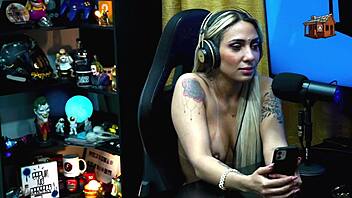 Bruna Lambertini sits naked on Ruan's lap after steamy kiss in outdoor podcast
