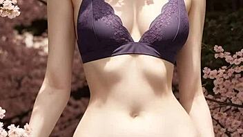 Lingerie Models Pose Sexy Under Cherry Blossom Trees With Barefoot Elegance