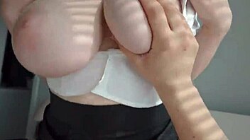 Hey, this hot brunette with big natural tits and curvy figure gets tricked into a steamy bedroom encounter.