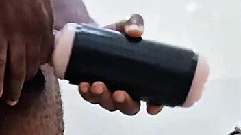 Intense Solo Session with Monster Toy in Bathroom Handles Urgent Needs