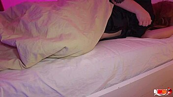 Woman and guy share bed waking to blowjob and cum load on face