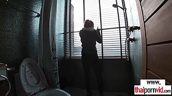 Petite inked amateur Thai teen 18+ Cherry explores the hotel bed with enthusiasm