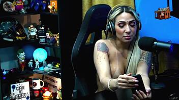 Bruna Lambertini sits naked on Ruan's lap after steamy kiss in outdoor podcast