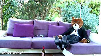 petite latina babe with perfect body rides pervert teddy bear roughly in fishnets