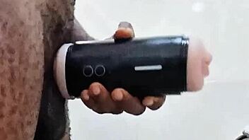 Intense Solo Session with Monster Toy in Bathroom Handles Urgent Needs