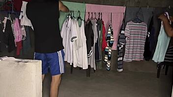 what if homemade sex with a busty blonde milf happens on the clothes patio