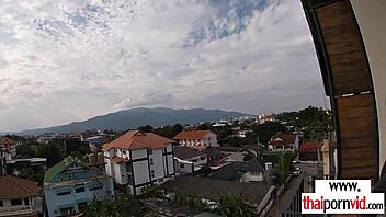 Petite inked amateur Thai teen 18+ Cherry explores the hotel bed with enthusiasm