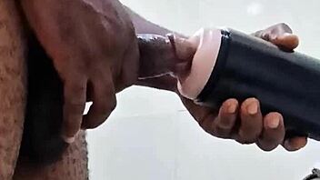 Intense Solo Session with Monster Toy in Bathroom Handles Urgent Needs