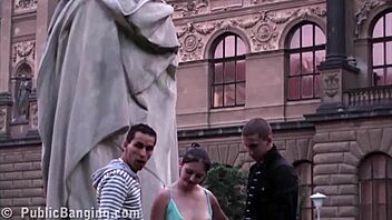 Public Sex Threesome in City Center with Young Cute Teen!