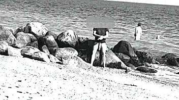 voyeur spots huge cock on nude beach, like whoa it's massive and nudist vibes everywhere, ya know?