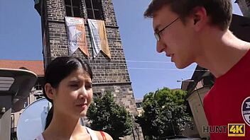 hunt4k features a young chick riding a guy's cock while her submissive cuckold watches nearby