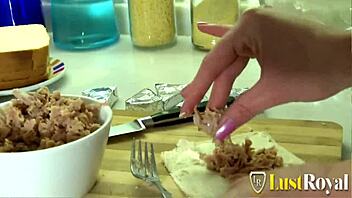 Chick Cristal Rose fucking big dick in kitchen hardcore style