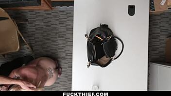 I caught the shoplifter in the garage and punished her with bent over doggystyle pov on big cock.