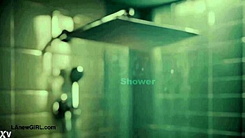 fierce brunette bombshell took a shower during her solo photoshoot session on the sofa