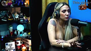 Bruna Lambertini sits naked on Ruan's lap after steamy kiss in outdoor podcast