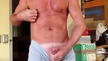 Oh damn, pervy papifachero rubbing that boner bulge in muscle shorts for fetish cum!