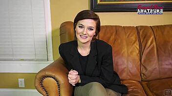 short haired brunette kylie sucks cock deep and swallows cumshot load