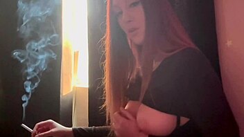 italian long hair big tits artemisia love feels intense with dildo handjob while smoking cigarette