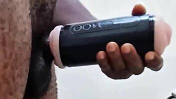 Intense Solo Session with Monster Toy in Bathroom Handles Urgent Needs