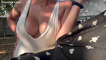 Italian milf Artemisia Love teases outdoors with big tits and hard nipples!