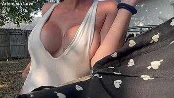 Italian milf Artemisia Love teases outdoors with big tits and hard nipples!