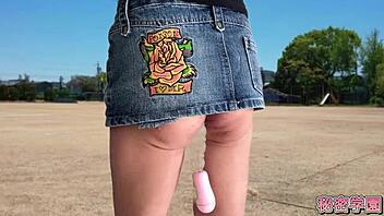 I climax with anal vibrator in miniskirt boots