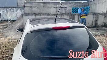 Hey, that naughty Suzie Slut went out in just a dress no panties and ended up taking it in the ass from the attendant