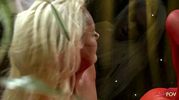 Lesbian blondes accept a request over the phone to pound their wet cunts with sex toys in stockings and heels