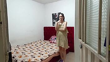 Colombian latina teen leaves bathroom for intense interracial creampie with best friend in homemade doggystyle and cowgirl riding.