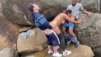 married latina amateur enjoys beach time with two african friends