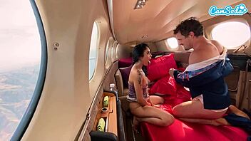 On a private plane, this horny latina joins the mile high club by riding and getting fucked wildly.