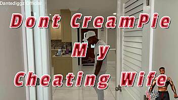 Stephanie Love experiences a creampie in an intense bedroom encounter while her husband reacts outside.