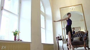 Sensual teen ballerina Annett A poses nude on the wooden floor