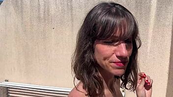 hey, check out this cute amateur fingering her ass and pussy while masturbating in the cable car pov style