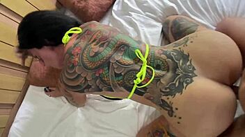 Tattooed emo teen delivers intense POV deepthroat. She takes rough doggystyle pounding from big cock on Brazilian vacation.