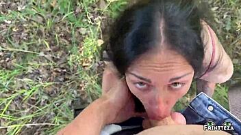 Oh Wow! Brunette Gives Public Deepthroat and Takes Rough Anal in the Woods with Creampie